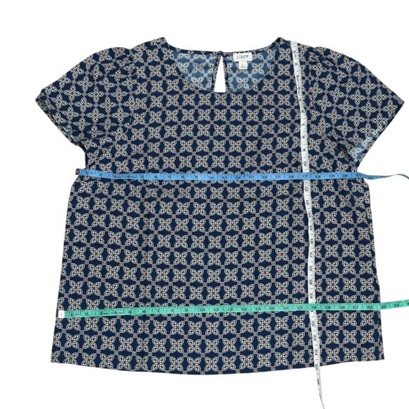 J. Crew Factory Printed Short-Sleeve Blouse Navy Blue White EUC - Picture 8 of 8